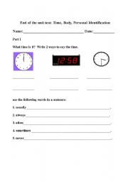 English Worksheet: end of the unit test