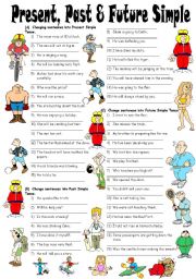 English Worksheet: Exercises on Present, Past & Future Simple Tenses (Editable with Answers)