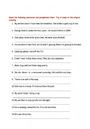 exercise of paraphrasing with answers