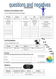 English Worksheet: questions (in general, yes/no) + negetives in Simple Present 