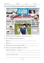 English Worksheet: Teaching newspaper