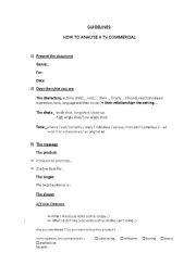 English Worksheet: How to analyse a tv commercial