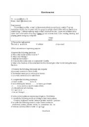 English worksheet: first year 1st term test