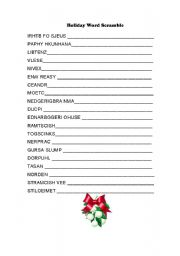 English Worksheet: HOLIDAY WORD SCRAMBLE