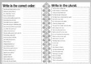 English Worksheet: correct order,plurals