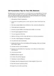 English Worksheet: ESL Presentaion Tips