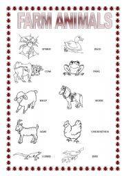 English Worksheet: farm animals pictionary