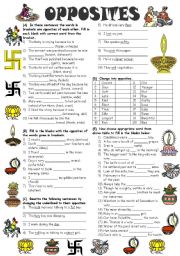 English Worksheet: Exercises on Opposites (Editable with Answer Key)