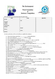 English Worksheet: Environment - Word Formation & Sentence Completion