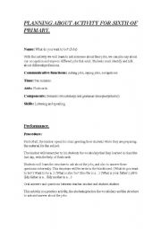 English Worksheet: Planning activity 6th primary