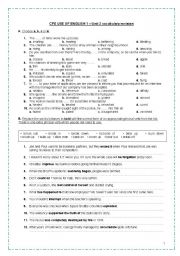 English Worksheet: CPE USE OF ENGLISH 1 - Unit 2 vocabulary revision (idioms, collocations, phrasal verbs, words with multiple meanings, fixed phrases, derivatives, transformations)+TEACHERS KEY * FULLY EDITABLE*