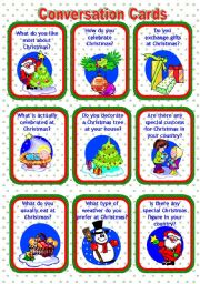 English Worksheet: CONVERSATION CARDS: CHRISTMAS