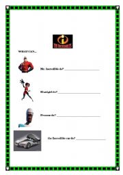 English Worksheet: the incredibles - can and cant