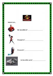 English worksheet: the incredibles - can and cant