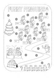 English Worksheet: Christmas Funny Penguins