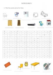 English worksheet: House furniture wordsearch