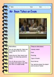 English Worksheet: Mr. Bean Takes an Exam - Cheating
