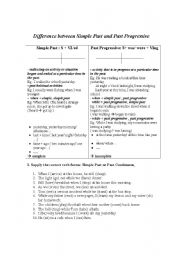 English Worksheet: Past simple & Past continuos