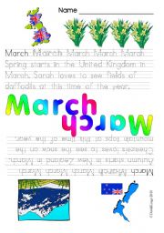 English Worksheet: Months of the Year: March and April (4 worksheets color and B & W)