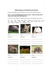 English worksheet: Animals and Adjectives!