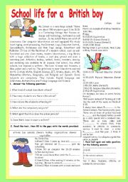 English Worksheet: School Life for a  British Boy