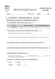 English Worksheet: Mid-term English Test Nr 1 (4th formers_Arts)