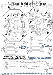 English Worksheet: likes and dislikes