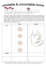 English Worksheet: countable & uncountable nouns