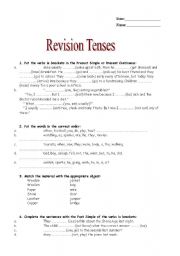 English Worksheet: Revision Tenses