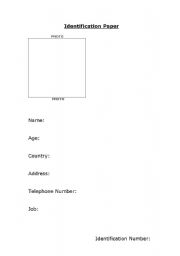 English worksheet: Identification Paper
