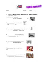 English worksheet: Verbs there to be, have got and to be