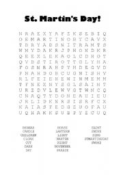 English Worksheet: St. Martins Day word search