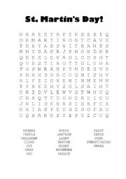 English worksheet: St. Martins Day word search