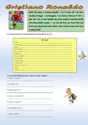 English Worksheet: Cristiano Ronaldo reading (wh questions)
