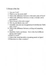 English worksheet: cooking conversation questions