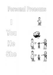 English Worksheet: Personal Pronouns Level 1 - Singular (without IT)