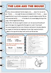 English Worksheet: fable: the lion and the mouse