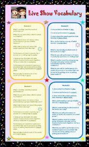 English Worksheet: Live Show Vocabulary - Pair Work