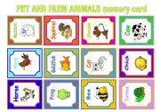 English Worksheet: PET AND FARM MEMORY CARD GAME 