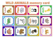 English Worksheet: WILD ANIMALS MEMORY CARD GAME