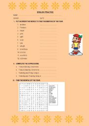 English Worksheet: months of the year and days of the week