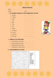 English worksheet: months of the year and days of the week