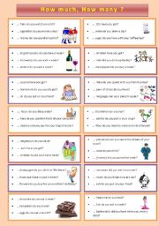 English Worksheet: How much, how many speaking cards