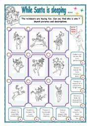 English Worksheet: Father Christmas and his reindeers (easy exercise)