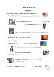 English Worksheet: WORK SHEETS ON BODY PARTS