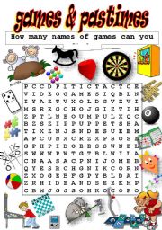 English Worksheet: FUN WITH WORDS ABOUT GAMES (WORDSEARCH) Part II