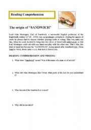 English Worksheet: The origin of SANDWICH