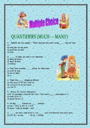 English Worksheet: QUANTIFIERS (MUCH  MANY) with answer