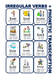 English Worksheet: Set1: Irregular verbs cards + phonetic transcription