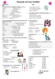 English Worksheet: An Excellent Quiz for The 7 Grade Ss